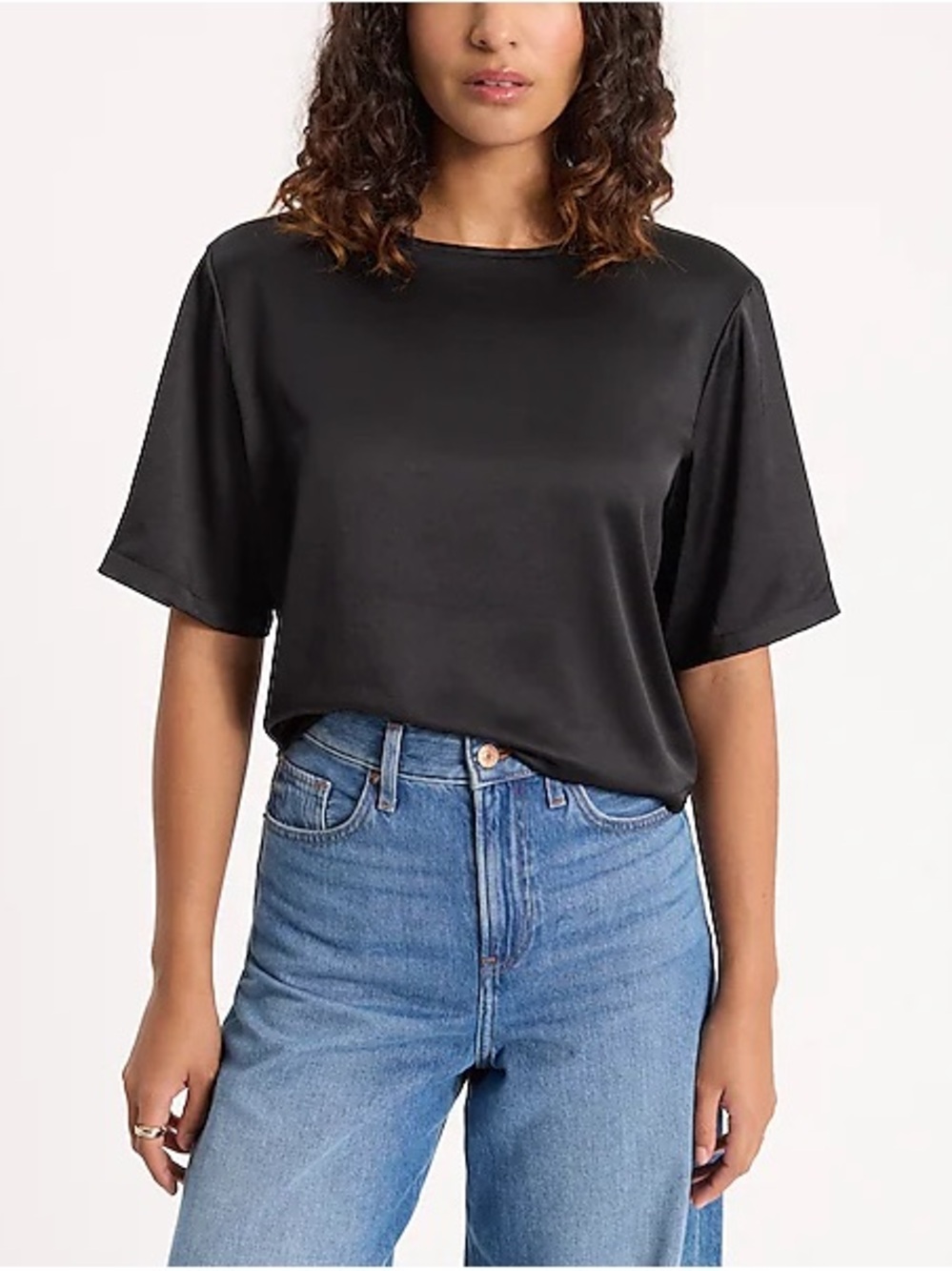 express black short-sleeve satin crop top, size xs NWT